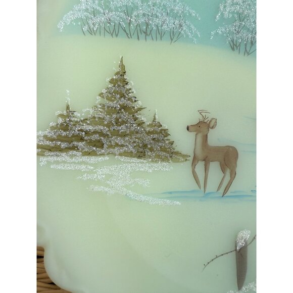 1979 Fenton Artist Jim Andrick "Nature's Christmas" Uranium Custard Satin Plate - Picture 11 of 13